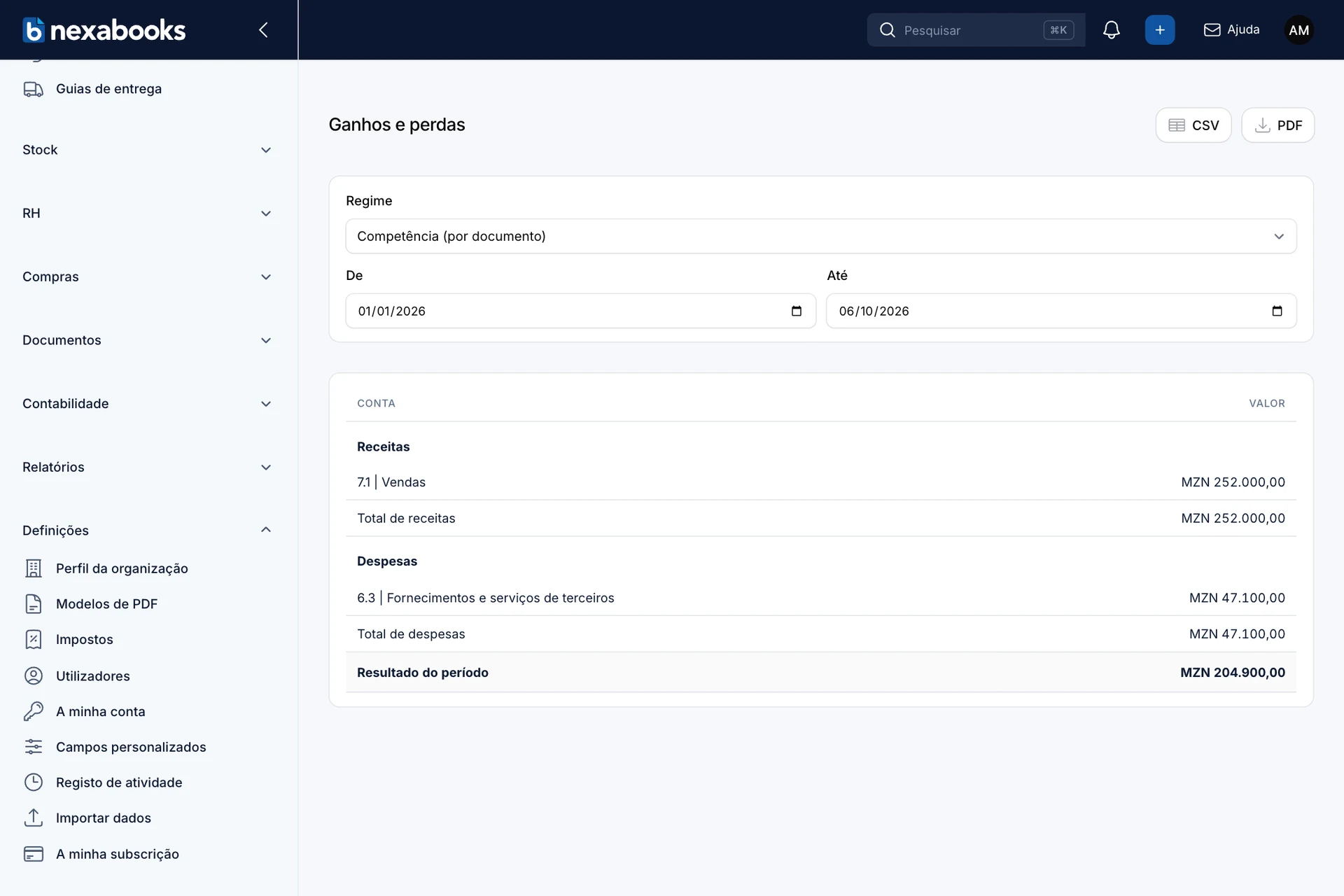 Relatórios do NexaBooks com dados de demonstração